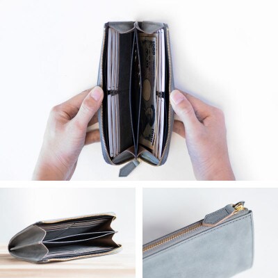 【本革 長財布】L字ファスナー プルアップレザー 銀磨り ロングウォレット【aw-05cpu-GY】