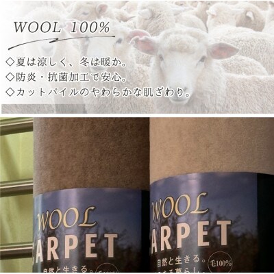 【江戸間6畳】プレミアムウール100%カーペット ベージュ (W-500 江戸間6畳BE)