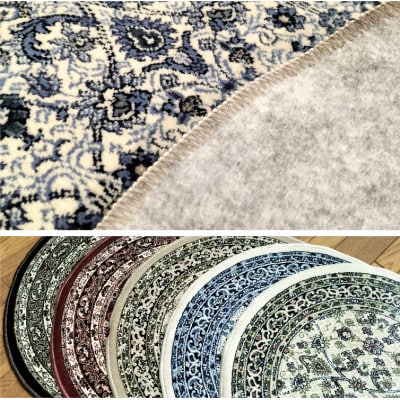 【楕円60×90cm】 洗える国産モケット織り玄関マット ブルー(ポーロ円60×90BL)