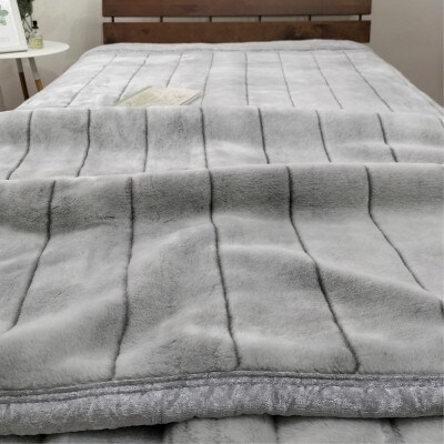 【掛敷セット】贅沢フェイクファーボリューム毛布1枚＆敷パッド1枚(シングル) M-SET-GY