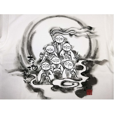 手描きTシャツ 仏画 六地蔵 白 (半袖 XLサイズ)