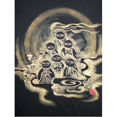 手描きTシャツ 仏画 六地蔵 黒 (半袖 XLサイズ)