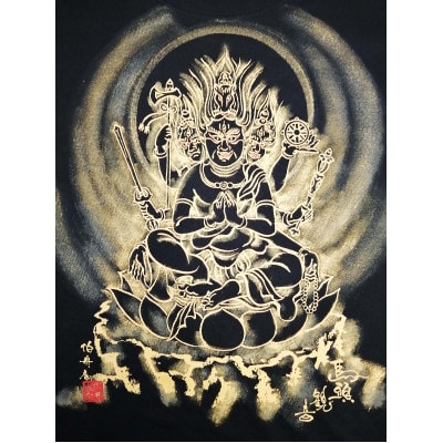 手描きTシャツ 仏画 馬頭観音 黒 (半袖 Lサイズ)