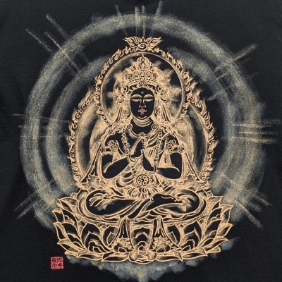 手描きTシャツ 仏画 大日如来 金剛界 黒 (半袖 Lサイズ)