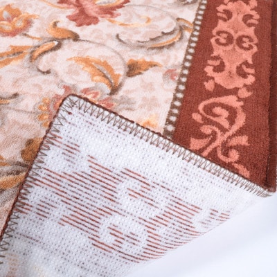 日本製 廊下カーペット 80cm×700cm 【オリエンタル更紗】 滑り止め加工 (エンジ)