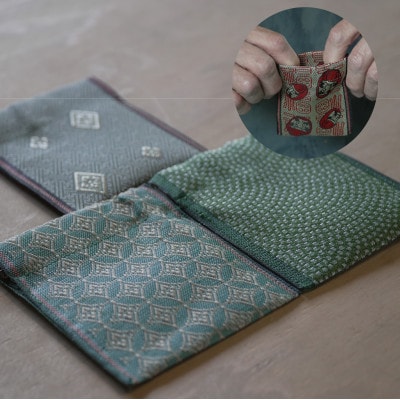 大阪府和泉市　国産　パカパカ財布3個セット　九条の七宝柄・鮫4紋緑・暮四季　畳　手作り