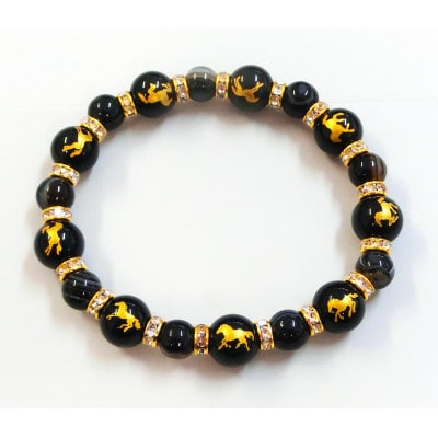 万事馬九行く(うまくいく)九頭の馬・黒天眼石ブレスレット【配送不可地域：沖縄県】