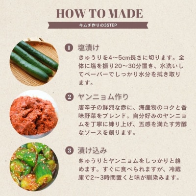 オイキムチ(500g)きゅうりキムチ　慶尚北道英陽産の唐辛子使用!自家製ヤンニョム　絶品おつまみ【配送不可地域：離島】