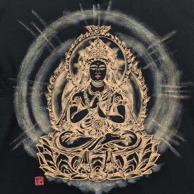 手描きTシャツ 仏画 大日如来 金剛界 黒 (半袖 Sサイズ)