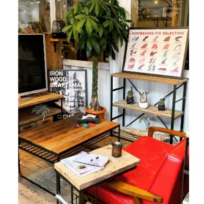 COBA(32)サイドテーブル　コ型(ラック付き)