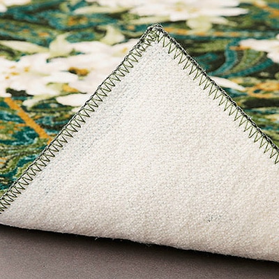 日本製 廊下カーペット 80cm×120cm 【ユリ柄】 滑り止め加工 (グリーン)