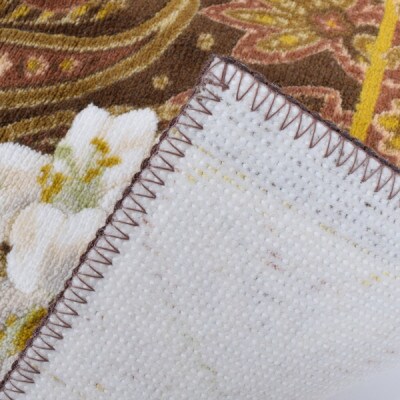 日本製 廊下カーペット 65cm×120cm 【ユリ柄】 滑り止め加工 (ブラウン)