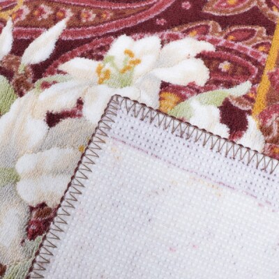 日本製 廊下カーペット 80cm×440cm 【ユリ柄】 滑り止め加工 (エンジ)