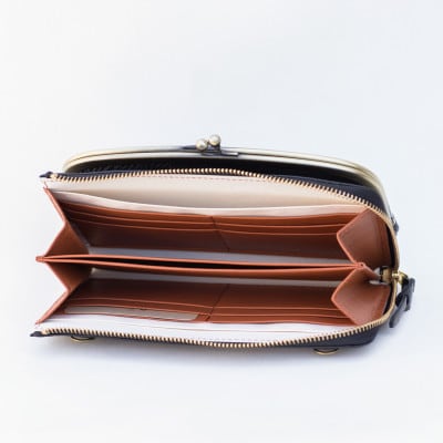 【がま口 お財布ポシェット 】本革 お財布ショルダー ショルダーバッグ【aw-17nns-BK】