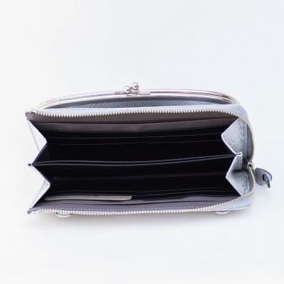 【がま口 お財布ポシェット 】本革 お財布ショルダー ショルダーバッグ【aw-17nns-SV】