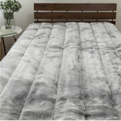 【シングル】備長炭混わた入り　フェイクファー敷パッド〈グレー〉　BFP-10S-GY