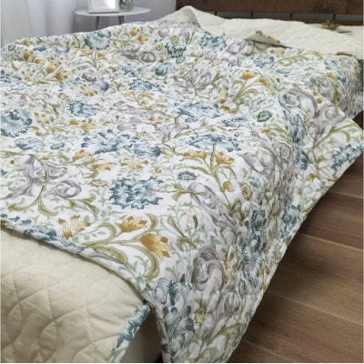 【掛敷セット】爽やかリネンコットンガーゼケットと敷パッド ブルー( 3451S3452-BL)