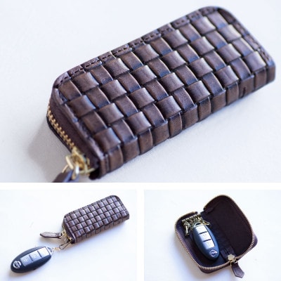 【キーケース】メッシュ エンボスレザー 本革 4連タイプ 編み込み【apo-16em-CA】