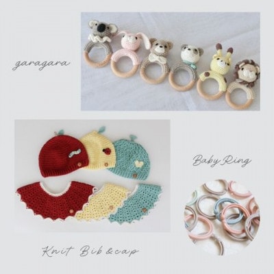 HOPPL(ホップル)　手編みべビーギフトセット(アップルSサイズ/クマガラガラ)