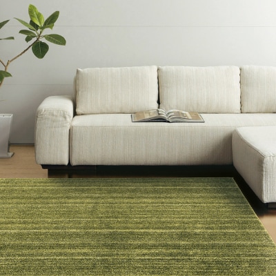 【サイズ200×200cm】カーペットラグ　さらさらふわふわ長続き(リュストル)　色:モスグリーン