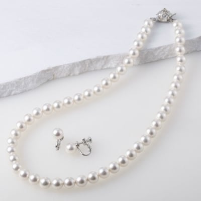 貝パールネックレス2点セット(ホワイト)【配送不可地域：沖縄県】