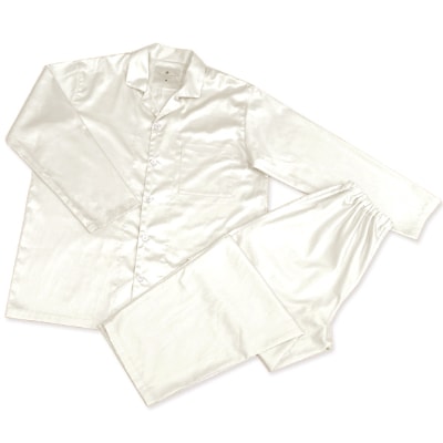 【シングル】プレミアムカバー掛・敷・枕＆パジャマ(男女兼用Lサイズ)4点セット　色:パールホワイト