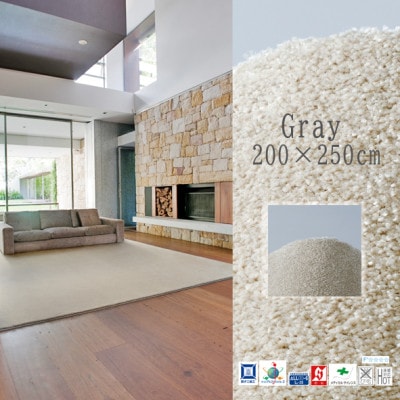 高密度＆素足に心地よいソフトタッチ カーペット (サキソニー)グレー【200×250cm】