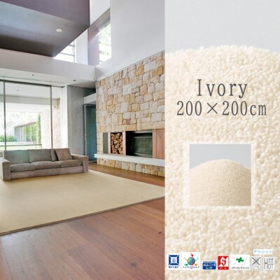 高密度＆素足に心地よいソフトタッチ カーペット (サキソニー) アイボリー【200×200cm】