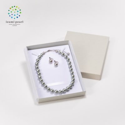 《いずみパール》 コットンパール　ショートネックレス・イヤリングセット (グレー)【AN054】