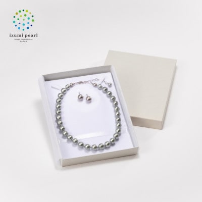 《いずみパール》 コットンパール　ショートネックレス・ピアスセット(グレー)【AN058】