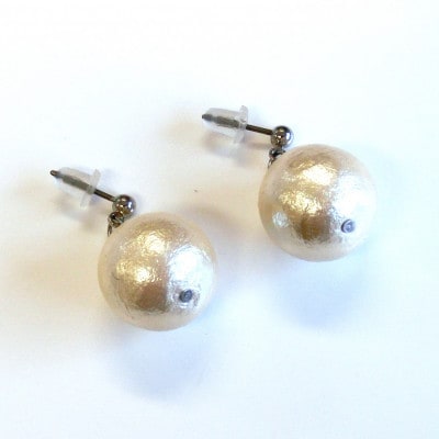 コットンパールピアス(14mm・アイボリー)