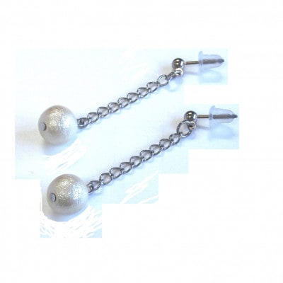 コットンパールピアス・チェーンタイプ(8mm・アイボリー)