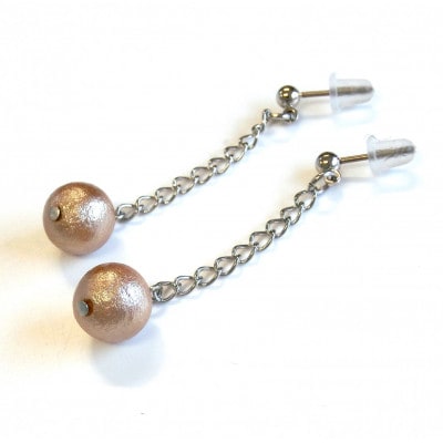 コットンパールピアス・チェーンタイプ(8mm・ローズブラウン)