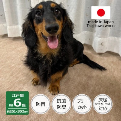 カーペット 江戸間 6畳 防音 ペット対応 厚手 ナンテン 261×352cm ベージュ 日本製