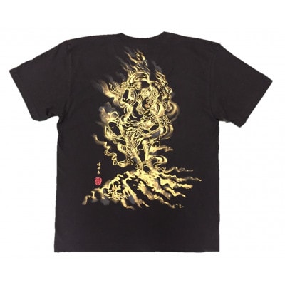 手描きTシャツ 仏画 蔵王権現 黒 (半袖 Lサイズ)