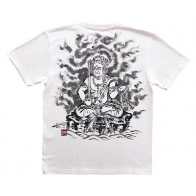 手描きTシャツ 仏画 不動明王 白 綿生地 (半袖 Lサイズ)