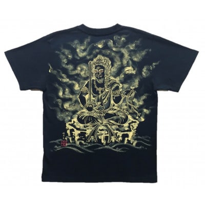 手描きTシャツ 仏画 不動明王 黒 (半袖 Mサイズ)