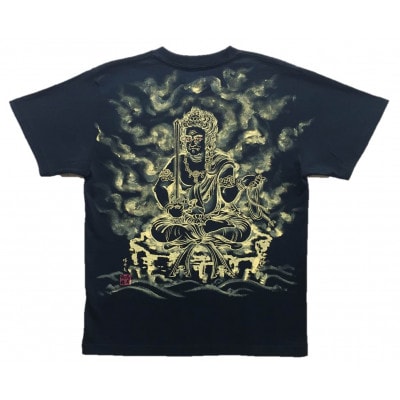 手描きTシャツ 仏画 不動明王 黒 (半袖 Lサイズ)