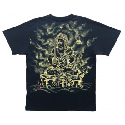 手描きTシャツ 仏画 不動明王 黒 (半袖 XLサイズ)