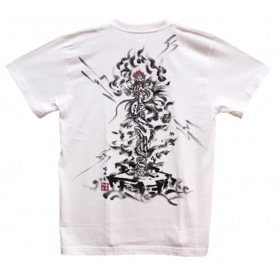 手描きTシャツ 仏画 倶利伽羅不動 白 (半袖 XLサイズ)