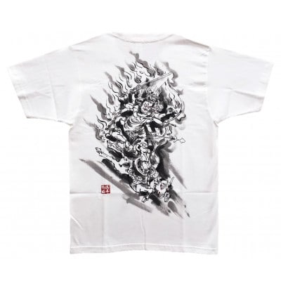 手描きTシャツ 仏画 大威徳明王 白 (半袖 Lサイズ)