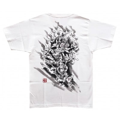 手描きTシャツ 仏画 大威徳明王 白 (半袖 XLサイズ)