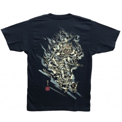 手描きTシャツ 仏画 大威徳明王 黒 (半袖 Mサイズ)