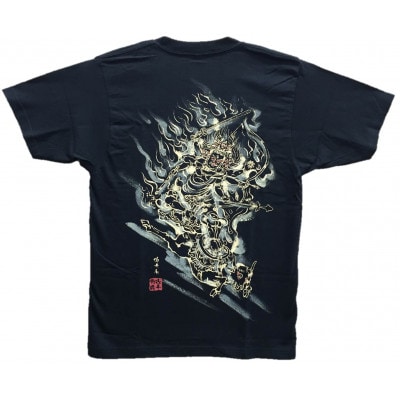 手描きTシャツ 仏画 大威徳明王 黒 (半袖 Lサイズ)