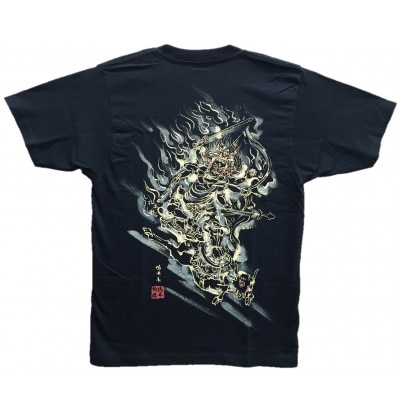 手描きTシャツ 仏画 大威徳明王 黒 (半袖 XLサイズ)