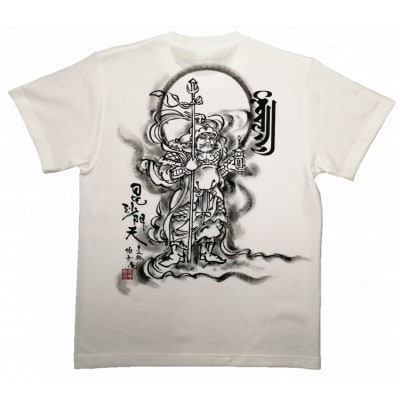 手描きTシャツ 仏画 毘沙門天 白 (半袖 Mサイズ)