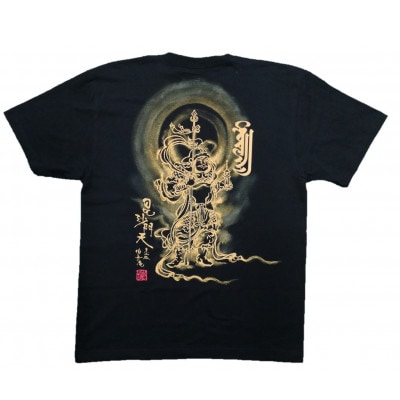 手描きTシャツ 仏画 毘沙門天 黒 (半袖 Sサイズ)
