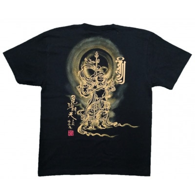 手描きTシャツ 仏画 毘沙門天 黒 (半袖 Mサイズ)