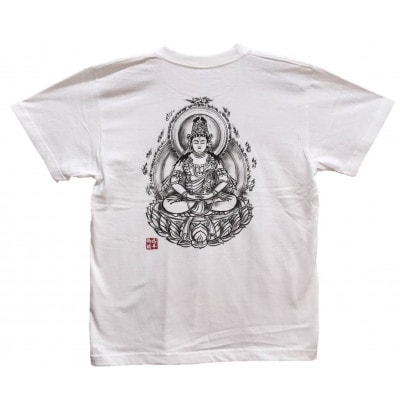 手描きTシャツ 仏画 大日如来 白 (半袖 XLサイズ)