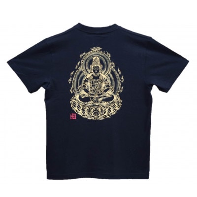 手描きTシャツ 仏画 大日如来 黒 (半袖 Mサイズ)